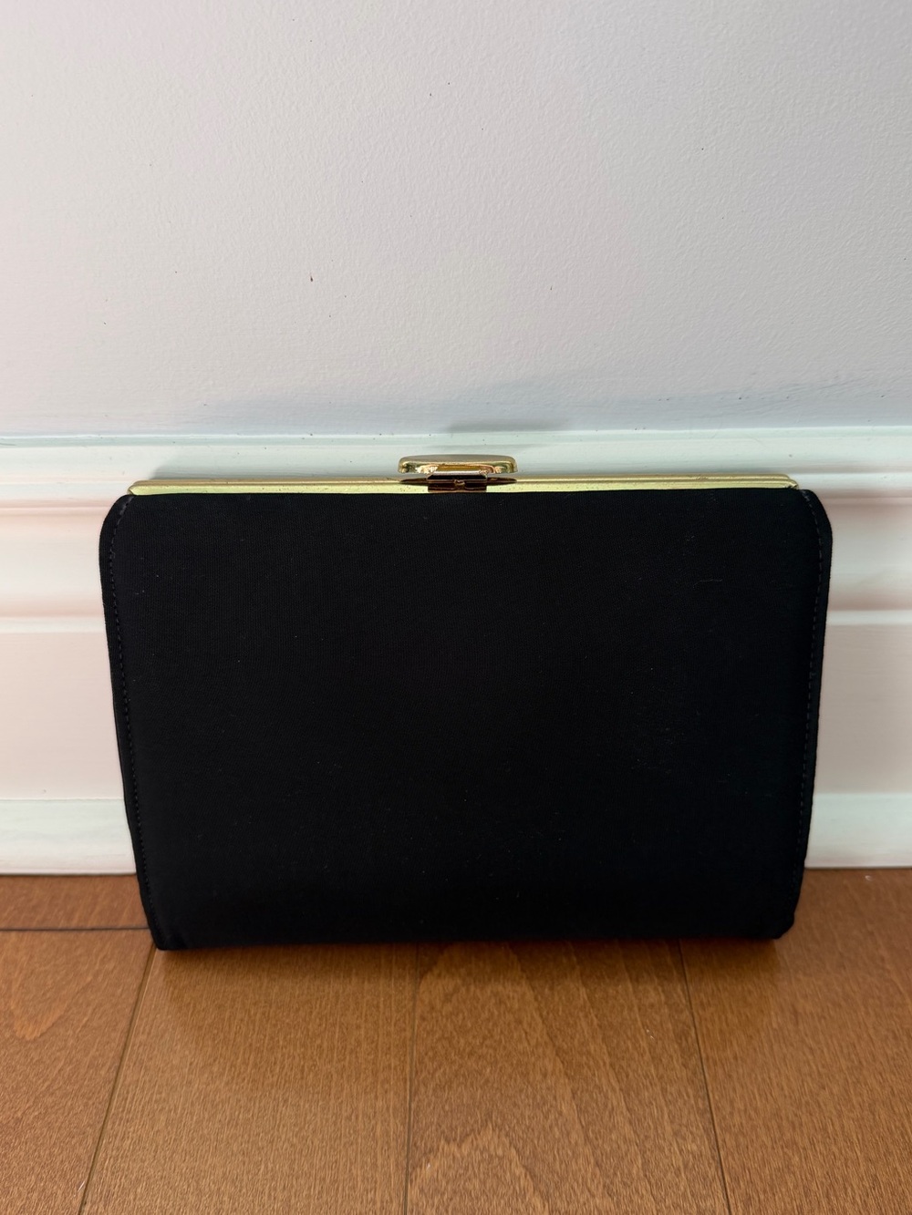Vintage Black Clutch with Gold Frame and Shoulder Strap